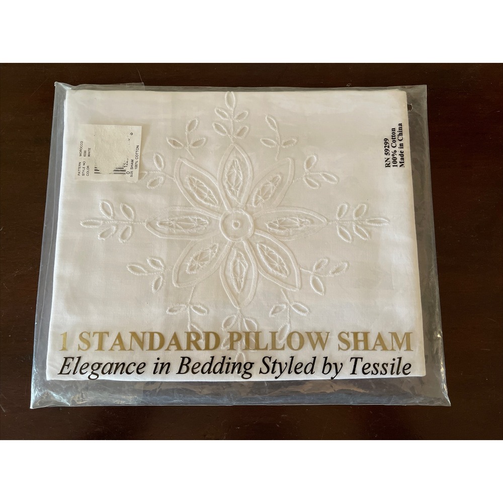 Vintage Tessile Pillow Sham Cutwork Embroidered Floral Cotton‎ White Morocco New
